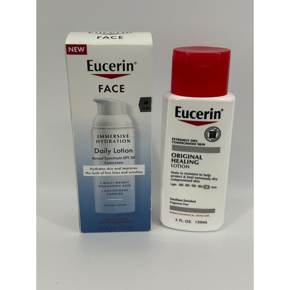 2Pk Eucerin Immersive Hydration Face Lotion 2.5 oz & Original Healing Lotion 5oz